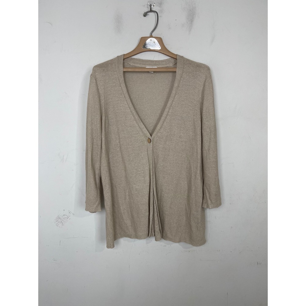 J. Jill Womens 1X Beige Linen Blend Button V-Neck Cardigan Sweater SSW143374